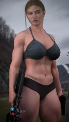 1girls 3d abigail_anderson abs big_breasts bra breasts brown_hair bubble_ass bubble_butt cga3d cleavage curvaceous curvy curvy_female curvy_figure erotichris female female_only gun handgun larger_female light-skinned_female machine_gun muscular muscular_female naughty_dog panties solo the_last_of_us the_last_of_us_2 thick_thighs voluptuous voluptuous_female wide_hips