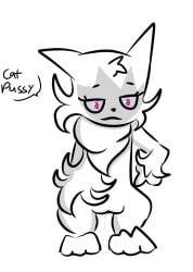 anthro chilling ear feline female floragato meme nintendo pointing_at_pussy pokemon pokemon_sv puffot pussy pussy_juice pussy_juice_drip simple simple_eyes white_background