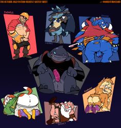 absurd_res alien anthro anus ass backsack balls bottomless bow_(breath_of_fire) canid canine canis clothed clothing crossover disney domestic_dog engineer_(team_fortress_2) english_text erection funbucket ganon gantu generation_4_pokemon genitals group hi_res human lilo_and_stitch lucario male male_only mammal multiple_images naughtybassard nintendo penis pokemon pokemon_(species) presenting presenting_anus shorty_(tangled) solar_opposites suid suina sus_(pig) team_fortress_2 text the_legend_of_zelda torn_clothing torquewintress valve video_games wild_boar