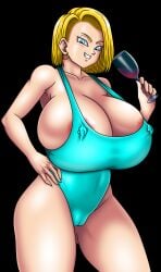 1girls aaron_broscli alternate_version_available android_18 blonde blonde_female blonde_hair blonde_hair_female blue_eyes cameltoe cleavage curvy dragon_ball erect_nipples female gigantic_breasts huge_areolae huge_ass puffy_nipples short_hair thick_lips voluptuous wide_hips yellow_hair