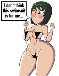 1girls 2022 big_ass big_breasts big_butt bimbo biting_lip black_sling_bikini black_slingshot_bikini breasts bubble_butt codykins123 english_text green_hair grey_eyes huge_breasts large_breasts sling_bikini slingshot_swimsuit slugterra terra_tess text tight_bikini wide_hips