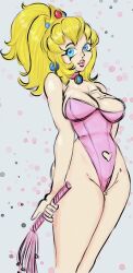 1girls big_breasts blonde_hair blue_eyes breasts brialzebubbie cat_o'_nine_tails choker cleavage crown dominatrix female female_only full_lips hair_up leotard mario_(series) ponytail portrait princess princess_peach sp4gh3tt1_(artist) standing three-quarter_portrait wide_hips