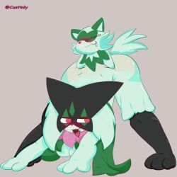 ambiguous_penetration anthro ass_grab ass_up big_ass big_breasts big_butt blush breasts castinly feline female feral fluffy furry meowscarada pokemon pokemon_sv saliva sprigatito thick_thighs wide_hips