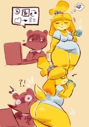 2022 alternate_body_type alternate_breast_size animal_crossing ass bottomless breasts bubble_butt isabelle_(animal_crossing) kiseff nintendo thick_thighs thighs tom_nook