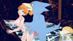 1boy 1girls doggy_style female golduck hot_spring human kasumi_(pokemon) koikatsu male pokemon pokemon_(species) pokephilia psyduck sex zoonaru