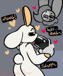 1girls anthro bunny_ears bunny_maloney charlotte_(bunny_maloney) fellatio french_text furry goat goat_horns heart male/female nonbinary_bunny tagme