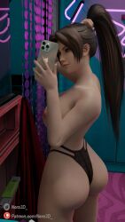 3d ass back_view bathroom big_ass big_breasts big_butt black_hair brown_eyes erotic-3d-art fatal_fury focus_on_ass human indoors iphone king_of_fighters light_skin mai_shiranui nero3d oppai selfie thong_panties