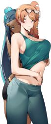 2girls aqua_eyes black_hair blue_eyes breasts brown_skin chocolate_and_vanilla clothed clothed_female dark-skinned_female dark_skin female game_freak groping hi_res human human_only jeans large_breasts light-skinned_female light_skin long_hair nessa_(pokemon) nintendo orange_hair pokemon pokemon_ss side_ponytail sleeveless slim_waist sonia_(pokemon) sunglasses sunglasses_on_head tank_top thick_thighs thighs yuri yuuyuu_(yuuki1771)