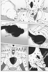 absorbing absorption absorption_vore ass big_ass big_butt bulma_briefs cell_(dragon_ball) comic_page crown dat_ass dragon_ball dragon_ball_z female flesh_tunnel fleshy_tentacle forced forced_vore future_bulma kicking laughing muffled open_mouth pony_tail ponytail saliva tail_bondage tail_bulge tail_vore tailjob teeth teeth_showing text text_box text_bubble tight_clothing tight_pants tongue tongue_out vore yugerov