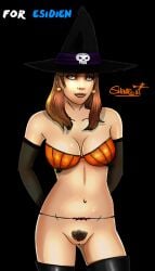 1girls 2014 blizzard_entertainment blonde_hair esidien halloween human human_(world_of_warcraft) large_breasts light-skinned_female light_skin original_character pubic_hair pussy shina stockings warcraft world_of_warcraft