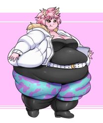 bbw belly big_belly big_breasts breasts chubby chubby_female curvaceous curvy fat female female_only hips huge_belly huge_breasts large_belly large_breasts mina_ashido my_hero_academia obese overweight overweight_female ssbbw stretched_belt tummy voluptuous wide_hips