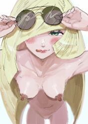 1girls areolae blonde_hair blush breasts female female_only game_freak green_eyes hair hair_over_one_eye lips long_hair lusamine_(pokemon) mature mature_female mature_woman milf mother naked naked_female nipples nude nude_female pokemon pokemon_sm seductive seductive_look seductive_smile small_breasts solo solo_female sunglasses sunglasses_on_head thighs tongue tongue_out ukyu