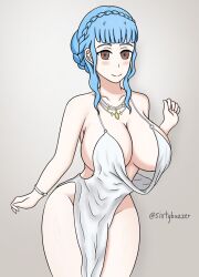 1girls alternate_costume azur_lane bare_thighs blue_hair braid breasts brown_eyes cleavage cosplay crossover dress female female_only fire_emblem fire_emblem:_three_houses large_breasts marianne_von_edmund nintendo short_hair sideboob sixtybuzzer smile solo st._louis_(azur_lane)_(cosplay) thighs