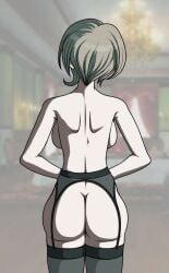 accurate_art_style ass back behind_view cheeeeeeeeeeeeen completely_nude completely_nude_female danganronpa danganronpa_v3 female_only garter_belt garter_straps large_ass sprite_edit stockings straight_hair thick_ass toujou_kirumi useless_clothing