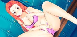 college_life female natasha_(college_life) nutaku red_eyes red_hair underwear