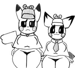 anthro big_breasts breasts detective_pikachu female lewdewott pichu pikachu pokémon_(species) pokemon tagme