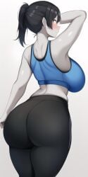 1girls ai_generated ass blush female female_only grey_eyes grey_skin huge_ass looking_back midriff n.c.b_ai nai_diffusion ponytail solo stable_diffusion super_smash_bros. tank_top wii_fit wii_fit_trainer yoga_pants