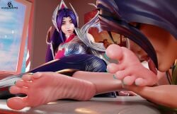 3d akali asagamiyo asian barefoot feet foot_fetish foot_focus foot_lick foot_licking foot_worship green_toenails irelia_xan league_of_legends