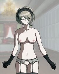 accurate_art_style breasts casual_nudity cheeeeeeeeeeeeen completely_nude completely_nude_female danganronpa danganronpa_v3 female_only garter_belt garter_straps gloves large_breasts nipples pussy sprite_edit stockings straight_hair toujou_kirumi useless_clothing