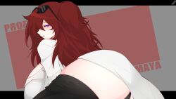 black_thighhighs female female_only glasses_on_head imnotshiira_(artist) large_ass large_breasts panties professor_maya_(imnotshiira) red_hair white_shirt