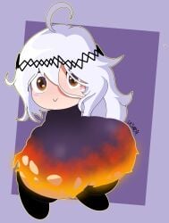 alternate_version_available ass big_ass big_butt big_hips bubble_ass bubble_butt burning burning_clothes burning_clothing chibi clothed clothing cute cute_face demonmancer_(soul_knight) la_sandia light-skinned_female shortstack socks soul_knight tagme thick_thighs white_hair white_skin