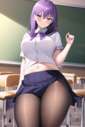 1girls ai_generated ass breasts classroom fate/stay_night fate_(series) female hips huge_breasts indoors large_ass large_breasts long_hair matou_sakura nai_diffusion purple_eyes purple_hair school_uniform schoolgirl slim_waist stable_diffusion thick_thighs thighs tights wide_hips