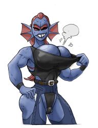 1girls 2d big_breasts bimbo bimbo_body eye_patch fake_breasts fake_tits female female_only fish_girl ponytail putricia solo tagme undertale undertale_(series) undyne