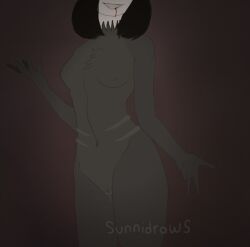 black_hair celyndraws furry_breasts furry_female pussy pussy_juice_drip smile wendigo wendussy