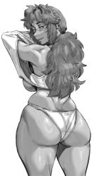 1girls aarokira big_breasts female female_only freckles getting_undressed glasses glasses_on_face mature_female milf mother older_female ponytail ponytail_female solo solo_female underwear