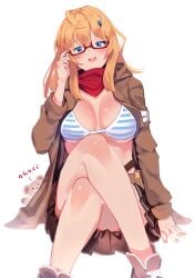 1girls ak4ci arm_support as_val_(girls'_frontline) bikini bikini_top blonde-haired_female blonde_eyebrows blonde_female blonde_hair blonde_hair_female blue-eyed_female blue_bikini blue_bikini_top blue_eyes blue_swimsuit blue_swimwear breasts busty busty_female busty_girl crossed_legs crossed_legs_(sitting) female female_only girls'_frontline glasses glasses_on_face glasses_on_head head_tilt large_breasts legs_crossed open_mouth open_mouth_smile parted_lips semi-rimless_glasses simple_background smile smiley_face smiling smiling_at_viewer striped_bikini striped_bikini_top striped_swimsuit striped_swimwear swimsuit swimwear tilted_head tongue under-rim_glasses upper_teeth watson_cross white_background white_bikini white_bikini_top white_swimsuit white_swimwear yellow-haired_female yellow_eyebrows yellow_hair