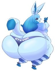 1boy 1femboy aimbot-jones anthro armwear ass ass_cleavage ass_focus bedroom_eyes belly big_ass blue_body blue_eyes blue_hair bubble_ass bubble_butt butt_crack clothed dipstick_tail ear_piercing eeveelution eyelashes fat fat_femboy fat_folds fat_legs fat_male femboy furry game_freak girly glaceon gloves_(marking) gluteal_fold half-closed_eyes huge_ass hyper_ass legwear looking_back male male_glaceon male_only nintendo nose_piercing nose_ring overweight overweight_male panties pokemon pokemon_(species) sera_(aimbot-jones) smile smiling socks_(marking) solo spiked_bracelet striped_legwear tail thighhighs whale_tail
