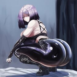 1girls ai_generated annoyed annoyed_expression armwear ass ass_bigger_than_head ass_focus belt belt_buckle big_ass big_breasts black_nails breasts breasts_bigger_than_head cinderhee dark_purple_hair female female_only gradient_hair grey_hair huge_ass huge_breasts leather_boots leather_bra leather_clothing leather_harness leather_pants long_nails looking_at_viewer multicolored_hair oc pale-skinned_female pale_skin purple_eyes self_insert shadowed_eyes short_hair solo solo_female squat squatting tagme
