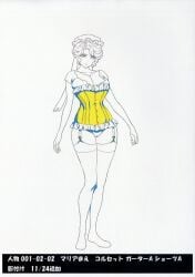 1girls ass breasts cleavage concept_art corset female hat headdress huge_breasts large_breasts maid maid_headdress maria_(victoria_maid_maria_no_hoshi) mob_cap nipples official_art reference_sheet smile solo solo_female standing tagme thighhighs underwear victoria_maid_maria_no_hoshi