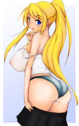 ass back_view big_breasts blonde_hair blue_eyes breasts color doradora doradora80 female female_only fullmetal_alchemist huge_breasts human looking_back nipples see-through solo undressing winry_rockbell