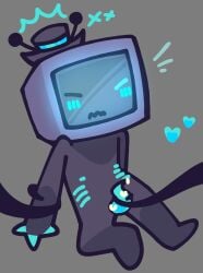 >_< antennae_(anatomy) blush blush_lines closed_eyes clothing dancedelightful electricity electronics embarrassed for_a_head gills hat hazbin_hotel headgear headwear heart_symbol hellaverse hi_res humanoid male male_only not_furry object_head penis_tentacles screen screen_face screen_head solo solo_focus sparks television tentacle tv_head vox_(hazbin_hotel)