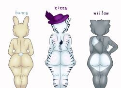 3girls ass ass_bigger_than_head ass_comparison ass_focus ass_visible_through_thighs bunny bunny_(piggy) bunny_ears bunny_girl bunny_tail butt butt_focus chubby female female_focus female_only fur furry furry_ass furry_breasts furry_ears furry_female furry_only furry_tail green_hair grey_body grey_skin hat momazos26412 only_female piggy_(game) purple_hat roblox roblox_game striped striped_body striped_fur stripes white_background white_fur white_skin willow_(piggy) wolf wolf_ears wolf_girl wolf_humanoid wolf_tail zebra zebra_girl zebra_print zebra_tail zizzy_(piggy)