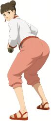1girls ass big_ass big_hips big_thighs boruto:_naruto_next_generations bottom_heavy breasts brown_eyes brown_hair bun child_bearing_hips choker cleavage clothed curvaceous curvaceous_figure curvy curvy_body curvy_female curvy_figure curvy_hips double_bun earring female female_focus female_only full_body fully_clothed heels hips holding_object huge_ass huge_hips large_hips looking_at_viewer milf naruto naruto_(series) pants pinup sandals seductive short_hair simple_background solo standing tenten thick_hips thick_thighs thighs thin_waist twerk twerking voluptuous white_background wide_hips