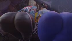2girls 3d against_fourth_wall against_glass animated ass ass_focus ass_on_glass ass_press bare_shoulders big_ass blonde_hair brown_hair cammy_white capcom chun-li double_bun from_behind huge_ass jiggle kishi leaning leaning_forward leggings multiple_girls no_sound pants shiny shiny_clothes short_hair street_fighter street_fighter_6 tagme tight_pants video