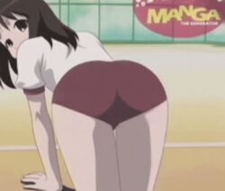 ai_generated animated ass azumanga_daiou brown_hair long_hair osaka_ayumu_kasuga shorts t-shirt thighs