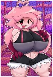 demon demon_girl female fnf fnf_mods friday_night_funkin friday_night_funkin_mod mouth_open pink_hair rayna_(friday_night_funkin) self_upload short_shorts solo solo_female solo_focus tank_top