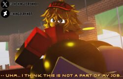 1girls 3d ass ass_bigger_than_head big_ass butt_bigger_than_head cap clothed color dialogue dumptruck_ass elliot_(forsaken) elliot_(work_at_a_pizza_place) english_text female forsaken_(roblox) genderswap_(mtf) high_resolution huge_ass huge_butt kingzeryn87 pizza_worker red_cap red_hat roblox roblox_game robloxian rule_63 text thick thick_thighs wide_hips work_at_a_pizza_place yellow_hair yellow_skin