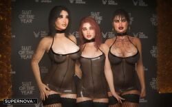 2025 3d 3girls areolae areolae_slip areolae_visible_through_clothing big_breasts bimbo bimbo_lips breast_size_difference clair_obscur:_expedition_33 dress earrings eyeshadow fishnet_stockings fishnets hairless_pussy halter_dress halterneck hoop_earrings huge_breasts lune_(clair_obscur:_expedition_33) maelle_(clair_obscur:_expedition_33) makeup microdress minidress nail_polish navel navel_visible_through_clothes nipples nipples_visible_through_clothing no_panties no_panties_under_dress nopan painted_nails plump_lips pubic_tattoo pussy queen_of_spades queen_of_spades_tattoo sciel_(clair_obscur_expedition_33) sheer_dress small_breasts smile spade_tattoo standing stockings supernovax tattoo the_game_awards tube_dress vulva