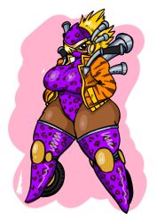 1girls dark_skin dark_skin_female dark_skinned_female exhaust_pipe female female_only gameboyred jacket kirby_(series) kirby_air_ride kirby_air_riders leopard_print_clothing machine machine_girl purple_clothing robot robot_girl robot_humanoid tiger_print_jacket wheel wheel_feet wheelie_(kirby) wheelie_bike yellow_hair