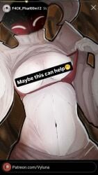 1girl blush blushing blushing_female breasts bug bug_girl covered_nipples covering_nipples dialogue hollow_knight hollow_knight:_silksong hollow_knight_(franchise) lace_(hollow_knight) lace_(hollow_knight:_silksong) partially_clothed sending_nudes solo solo_female team_cherry white_body