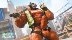 16:9 2025 2_horns abs anthro barazoku beard black_clothing black_gloves black_hair black_handwear bodysuit bovid bovine broken_horn bulge cattle cigar city cityscape clothed clothing construction_equipment construction_site crotch_harness day dirty dirty_clothing english_text erection eyewear facial_hair facial_piercing fur girder gloves goggles green_clothing green_topwear green_vest grey_body grey_fur hair hammer handwear hi_res holding_cigar holding_hammer holding_object holding_tool horn looking_at_viewer looking_down looking_down_at_viewer low-angle_view male mammal morton_(takahirosi) muscular muscular_anthro muscular_male nipple_outline nose_piercing nose_ring open_clothing open_mouth open_topwear open_vest orange_bodysuit orange_clothing orange_skinsuit outside pecs piercing plant ring_piercing safety_goggles septum_piercing septum_ring skinsuit sledgehammer smile solo stain stained_clothing takahirosi testicle_cuff text text_on_bodysuit tight_clothing tools topwear tree twitter_handle vest widescreen yellow_clothing yellow_gloves yellow_handwear