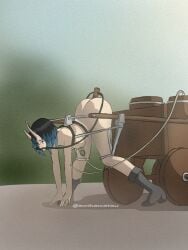 1girls all_fours ass awikawatsu barrel bending_over blue_hair bondage boots bound breasts breasts_out buttplug carrying crying crying_with_eyes_open dildo drool drooling exhibitionism female female_only femsub forced gag gagged harness helpless horn labor milking nipples nude nude_female object_in_ass object_insertion original original_character outdoors outside petplay plug_(sex_toy) pony_girl ponygirl ponyplay pulling restrained sex_toy slave slave_girl submissive_female suspension wagon walking wheel
