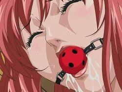 00s 1girls 2006 animated anime_screenshot ball_gag bible_black bible_black_black_sacrifice bible_black_night_of_the_walpulgiss closed_eyes drooling female gag implied_futanari implied_sex long_hair magic_circle mature_female red_hair saliva shaking_head tagme takashiro_hiroko teacher tears