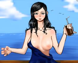 1girls big_breasts breasts dress dressrosa female female_only mayo_art nico_robin one_piece shocked wardrobe_malfunction