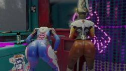 2girls 3d animated ass ass_focus ass_shake blonde_hair bodysuit brown_hair d.va female from_behind huge_ass jiggle kishi long_hair mercy multiple_girls overwatch shiny shiny_clothes shiny_hair short_hair skin_tight twerking video webm