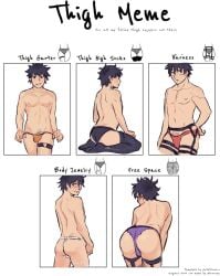 ai:_the_somnium_files ai:_the_somnium_files_-_nirvana_initiative bent_over black_hair body_jewelry hand_on_hip harness heterochromia kuruto_ryuki male_only meme panties pornthyme smile solo thigh_garter thigh_highs thigh_meme